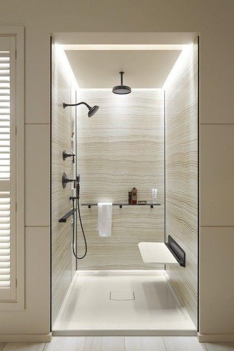 20 Built-In Shower Bench Ideas And Pros And Cons Of Built-In Shower Benches - Issuu Design Interior Baie, Shower Makeover, Makeover Kamar Mandi, Bilik Air, Decor Baie, Bilik Mandi, Shower Lighting, Neutral Bathroom, Bathroom Shower Design