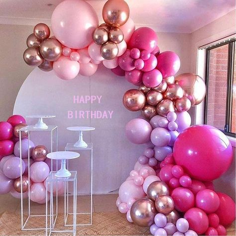 Balloon Set Up Birthday Parties, Balloon Garland Decorations, Pink Balloon Decorations, Ceiling Balloon Decorations, Pink Birthday Party Decorations, Pink Balloon Garland, Baby Shower Balloon Decorations, Balloons For Birthday, Garland Decoration