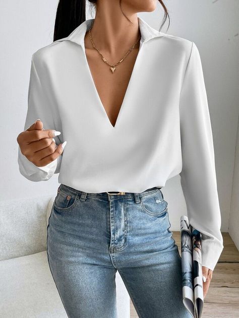 Women Blouses Fashion Classy, Formal Tops For Women, Classy Blouses, Formal Tops, Women Blouses Fashion, Simple Blouse, Mode Casual, Blouse Casual, Inspiration Mode