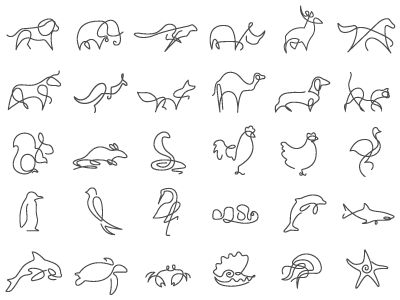 One Line Animals Icons by Waqar Naik on Dribbble One Line Animal Tattoo, 1 Line Art Easy, Line Art Easy, Animal Icon Design, 1 Line Art, Line Animals, Animals Icon, One Line Animals, Hirsch Tattoo