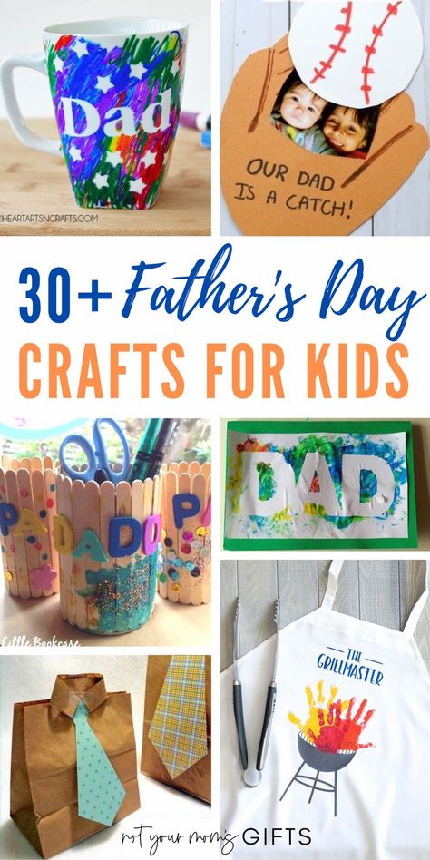 If the kids decide they want to do something extra special for Dad this year, check out this list of 30+ Father's Day Crafts for Kids! | fathers day crafts kids can make | fathers day crafts for kids | fathers day crafts for kids to make | kids fathers day crafts | kids fathers day gift ideas diy | kids fathers day crafts handmade gifts | kids fathers day crafts dads | gifts kids can make for dad | gifts kids can make for fathers day | crafts for fathers day for kids | notyourmomsgifts.com Diy Father’s Day Crafts For Kids, Quick And Easy Father's Day Crafts, Preschool Crafts For Father's Day, Father’s Day Crafts From Multiple Kids, Preschool Dads Day Crafts, Father’s Day Daycare Ideas, Father’s Day Crafts For School Age Kids, Toddler Craft Ideas Fathers Day, Sibling Fathers Day Craft