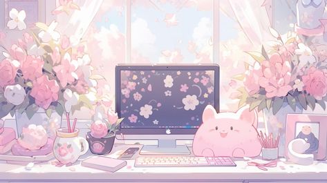 Kawaii Mac Wallpaper, Desktop Wallpaper Cute Hd, Pink And Green Pc Wallpaper, Cute Wallpapers Pc Hd, Sakura Wallpaper Laptop, Cozy Wallpapers Desktop, Kawaii Ipad Wallpaper Horizontal, Pink Aesthetic Computer Background, Cute Wallpapers For Tablet