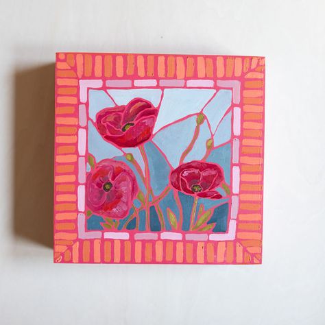 Mary Benson, Hall Painting, Oil Painting Inspiration, Striped Art, Hawaiian Art, Small Canvas Paintings, Square Painting, Deep Roots, Poppy Painting