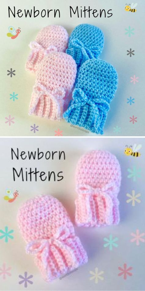 Newborn Mittens Crochet Pattern, Crochet Baby Mittens Free Pattern Easy, Crochet Newborn Mittens, Baby Crochet Mittens, Beginner Baby Crochet Projects, Crochet Baby Bonnet Free Pattern Easy, Newborn Crochet Patterns Free Easy, Baby Mittens Crochet Pattern Free, Mittens Crochet Pattern Free