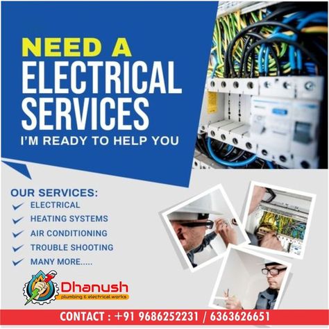 Electrical Poster Design, Electrical Flyer Design, Electric Poster Design, Broucher Design Layout Simple, Electrician Logo, Washing Machine Repair Service, Electrical Maintenance, Electrician Services, Computer Drawing