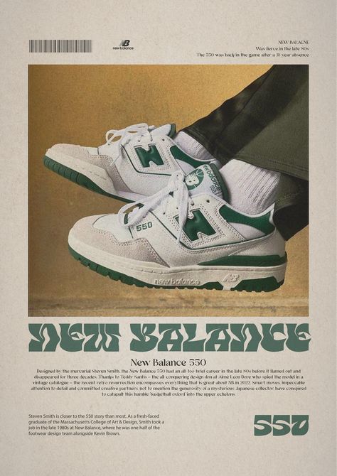 Shoe Poster Aesthetic, Fashion Posters Vintage, New Balance Poster Vintage, Retro Sneaker Poster, Retro Shoe Poster, Retro Fashion Poster, Shoe Poster Design Ideas, Advertisments Design, New Balance Poster Design