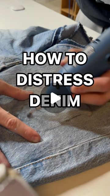 Kiril on Instagram: "How to distress denim🤞🏼🔥 . Some of my followers have asked me to create this tutorial, and I haven’t seen anyone else make a short-form video on how to distress denim. In this video, I cover two methods while also explaining how denim works. I’ve tried to pack in as much value and knowledge as I can in these 1.5 minutes. I hope this video helps someone. Feel free to ask me any questions via DMs or in the comments, and I’ll do my best to respond! . Follow for more content like this🔥 . . . . #denim #sewingtutorial #uniqueclothing #mensstreetwear #archivefashion #tshirtprinting" Distress Jeans Diy Tutorials, Destressing Tips Jeans, Distressing Clothes Diy, Denim Folding Ideas, How To Make Ripped Jeans Diy Videos, How To Distress Denim, How To Distress Bottom Of Jeans, How To Fray Denim, How To Put Holes In Jeans Diy