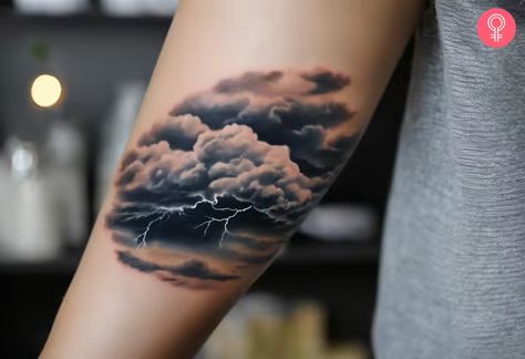 8 Unique Cloud Tattoos Symbolizing Freedom and Airiness Heaven Sky Tattoo, Watercolor Cloud Tattoo, Stormy Tattoos, Realistic Cloud Tattoo, Thundercloud Tattoo, Weather Tattoo, Thunderstorm Tattoo, Clouds Tattoo Design, Rain Cloud Tattoos