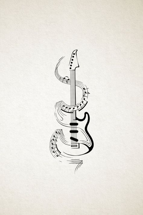 Simple, classy, fine line Tattoo. Inspired with rock 'n' roll feel. Combination of soft and bold. Music Guitar Tattoo, Music Related Tattoos, Rock And Roll Tattoo, Rock N Roll Tattoo, Tatoo Music, Music Symbol Tattoo, David Tattoo, Tattoo Ideas Males, Graphic Design Tattoos