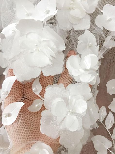 Prom Dress Fabric, Flower Tulle, Cristian Dior, Tulle Embroidery, White Flower Dress, Beaded Lace Fabric, Bridal Lace Fabric, Gown Bridal, Tulle Flowers