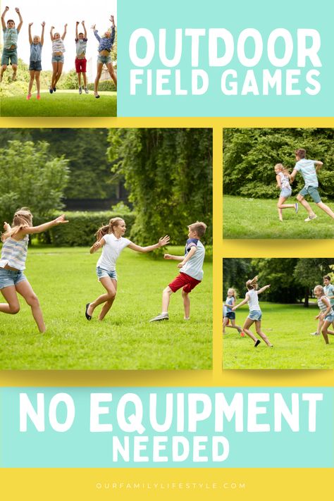 21 Outdoor Field Day Games: No Equipment Needed! Outdoor Camp Games For Kids, Large Group Games Outdoor, Homeschool Field Day Activities, Play Day Games For Kids, Games For Outside For Kids, Outdoor Games No Equipment, Camp Wide Games, Kids Summer Games Outdoor Fun, Sack Race Ideas Outdoor Games