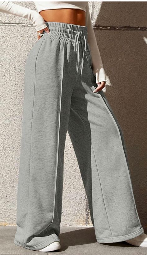 Korean Pants, Cute Sweats, Cute Sweatpants, Lounge Pants Womens, Grey Sweats, Wide Leg Sweatpants, Rest Days, Sports Trousers, Flowy Pants