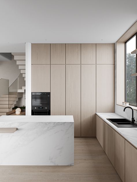 E :: Behance 12ft Kitchen Ceiling, Light Timber Kitchen, Marble Ledge Kitchen, Wood On Wood Kitchen, Innovative Kitchen Design, Kitchen With Window Splashback, V Shaped Kitchen, Kitchen Design White And Wood, Pale Wood Kitchen