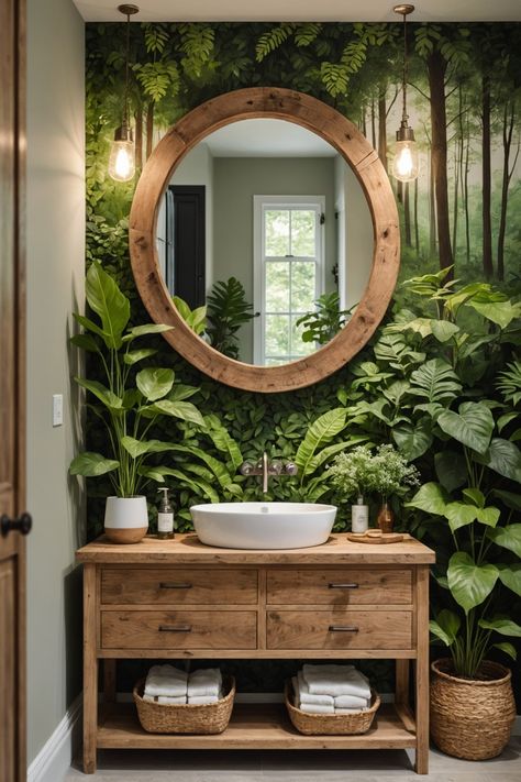 20 Elegant Bathroom Design Ideas – ToolzView Modern Tropical Bathroom, Nature Bathroom Ideas, Moss Bathroom, Modern Tropical Interior, Tulum House, Nature Inspired Bathroom, Jungle Bathroom, Gold Vanity Light, Fresh Bathroom