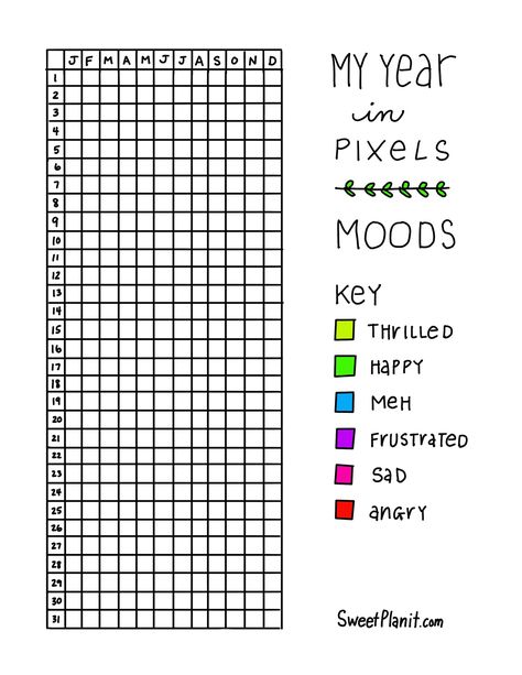 My Year in Pixels: How to Make a Year in Pixels, How to Use It, and FREE PDF Printable #bulletjournal #yearinpixels #bujojunkies #bulletjournaling #productivity #goals #trackers My Year In Pixels, A Year In Pixels, Pixel Template, Template List, Productivity Goals, Year In Pixels, Study Planner Printable, To Do Planner, Creating A Bullet Journal