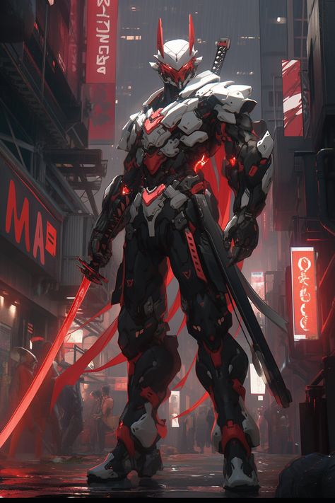 Samurai Mecha Art, Robot Swordsman Concept Art, Samurai Mecha Robots, Mecha Samurai Art, Samurai Power Armor, Robot Armor Concept Art, Robot Samurai Concept Art, Ninja Mecha, Mech Samurai