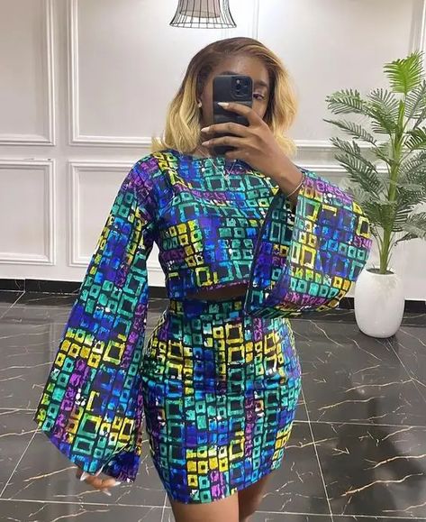 Current Ankara Styles: 50 Mindblowing Ideas to Show Your Tailor Top And Skirt Ankara Styles, Casual Ankara Outfits For Women, Modern Ankara Dress Styles, Skirt And Top Ankara Styles, Ankara Short Skirt And Top, 2 Yards Ankara Dress Styles, Ankara Crop Top Styles, Skirt And Top Styles, Ankara Skirt And Top