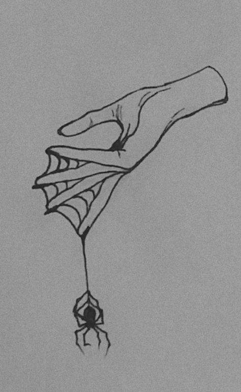 Halloween Art Inspo Easy, Spiderweb Hand Drawing, Spider Man Hands Drawing, Hand With Spider Drawing, Drawing Of Spider Web, Spider Related Drawings, Spider With Web Drawing, Webbed Hands Drawing, Spider Painting Easy