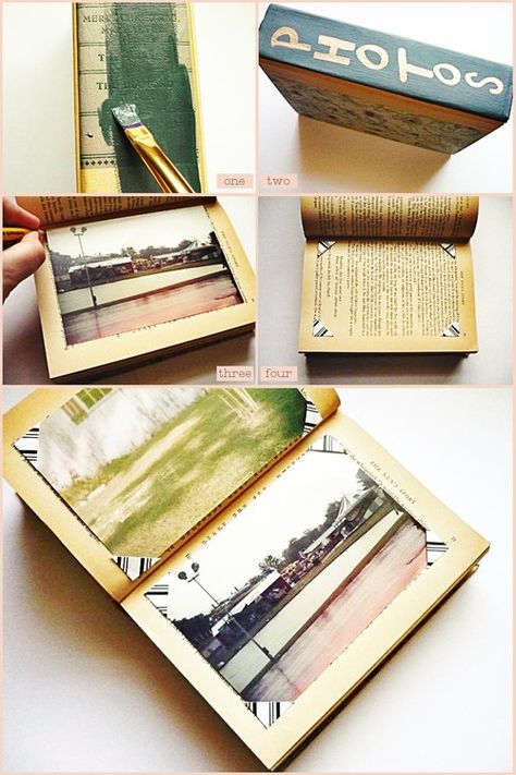 If your collection of old books is starting to get out of hand, here’s an idea for how you can use them up! This tutorial over at Making Lovely shows the steps for creating a photo album from… Make A Photo Album, Diy Buch, Diy Photo Book, Recycled Book, Crochet Geek, Photo Corners, Album Book, Book Projects, Old Book