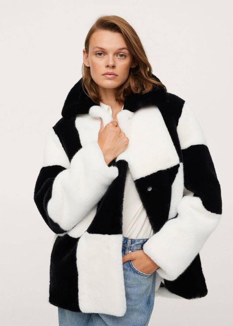 The Checkerboard-Print Trend Is the Coolest Look of 2021 | Who What Wear UK Mango Faux Fur Coat, Womens Faux Fur Coat, Fur Coats Women, Fur Fabrics, Faux Fur Fabric, Print Coat, Coat Patterns, Winter Trends, Print Trends