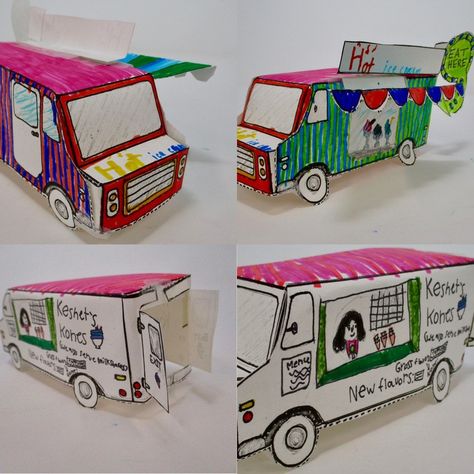 Deluxe Food Truck Sculptures Food Truck Paper Craft, Food Truck Art Lesson, Food Truck Project Ideas School, Ice Cream Food Truck Design, Food Truck Template, Food Truck Project, Food Truck Designs, Intermediate Art, Enrichment Projects