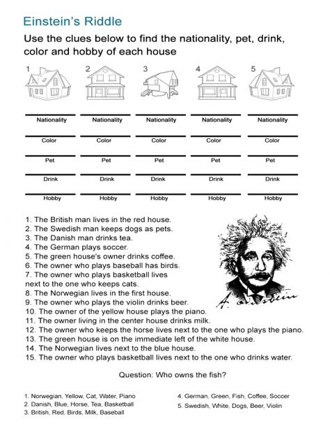 7 Detective Activities to Solve Riddles like Sherlock Holmes - ALL ESL Einstein Riddle, Puzzles Printable, Puzzle Printable, Printable Crossword Puzzles, Detective Game, Logic Puzzle, Critical Thinking Activities, Riddles To Solve, Printable Board Games