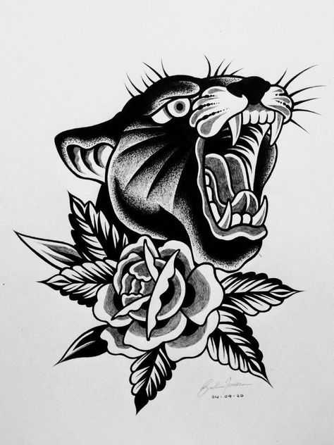 Panther Tattoos, Design Tatuaje, Black Panther Tattoo, Traditional Black Tattoo, Traditional Style Tattoo, Panther Tattoo, Traditional Tattoo Sleeve, Forearm Tattoo Design, Tattoos Geometric