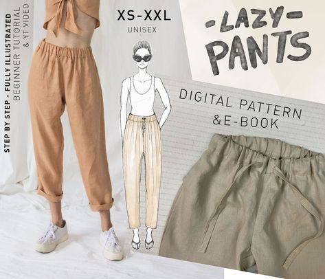 Molde, Lazy Pants, Clothing Sewing Patterns Free, Patchwork Quilt Jacket, Linen Joggers, Sewing Pants, Cozy Coats, Free Sewing Patterns, Pants Sewing Pattern