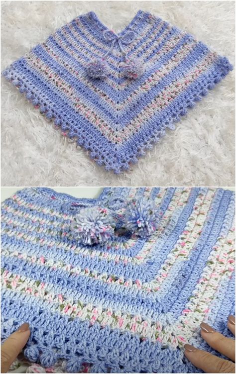 Crochet Lovely Poncho For Children - Crochet Ideas Crochet Childs Poncho Free Pattern, Free Poncho Patterns Crochet, Baby Poncho Crochet Pattern Free, Crochet Toddler Poncho, Diy Bluey, Girls Poncho Crochet Pattern, Easy Crochet Poncho, Kids Poncho Pattern, Crochet Poncho Patterns Kids