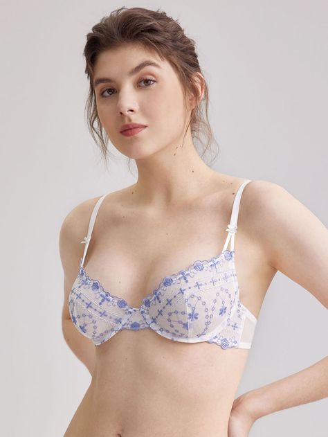 Blue  Collar  Mesh Print A Piece Embellished Slight Stretch  Women Intimates Women Bras, Strapless Bustier, Model Call, Bra Types, Fabric Print, Beautiful Smile Women, Bra And Panty Sets, Bras And Panties, Fotografi Potret