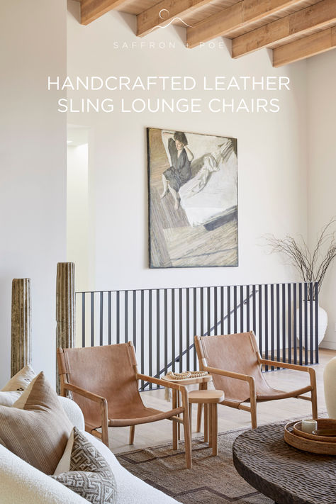 Scandinavian Sitting Area, Leather Sling Chair Living Room, Cowhide Lounge Chair, Sling Back Chair Living Room, Sling Chairs Living Room, Sling Chair Living Room, Leather Living Room Chairs, Leather Chairs Sitting Room, Modern Chairs For Living Room