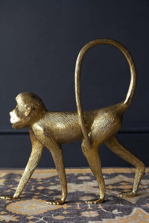 Gold Monkey Decorative Ornament | Rockett St George Monkey Decor, Gold Monkey, Artificial Indoor Plants, Monkey Decorations, Quirky Bathroom, Quirky Home, Rockett St George, Unusual Home, Unique Home Accessories