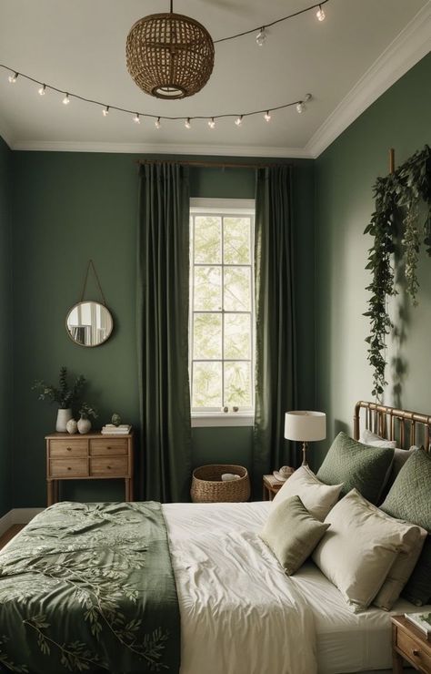 Green Room Ideas Bedroom, Design Ložnic, Green Bedroom Decor, Earthy Bedroom, Sage Green Bedroom, Bedroom Redesign, Bilik Tidur, Hus Inspiration, Redecorate Bedroom