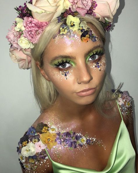 Mythical Makeup, Fairy Fantasy Makeup, Makeup Shoot, Faith Design, Bohemian Jewels, Rave Fits, Flower Costume, Flower Makeup, Fairy Festival