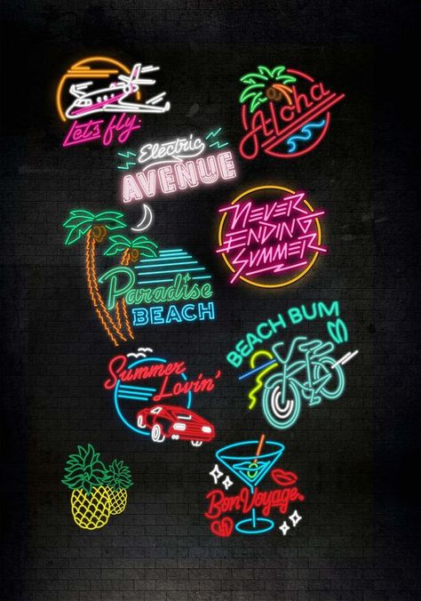 Tropical neon Alanya, Tropical Neon, Black Lighting, Hp Lovecraft, Neon Aesthetic, Neon Art, Beach Bum, Design Graphique, 로고 디자인