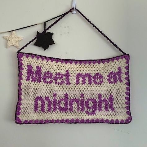 Taylor swift midnights inspired banner Taylor Swift Midnights Crochet, The 1975 Crochet, Crochet Projects Taylor Swift, Taylor Swift Crochet Projects, Taylor Swift Tapestry Crochet Pattern, Taylor Swift Inspired Crochet Ideas, Crochet Taylor Swift Bag, Crochet Ideas Taylor Swift, Taylor Swift Knitting