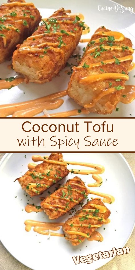 The BEST Coconut Tofu with Spicy Sauce – CUCINADEYUNG Tempeh, Tofu Recipes, Coconut Tofu, Firm Tofu, Tofu Dishes, God Mat, Spicy Sauce, Vegetarian Vegan Recipes, Veg Recipes