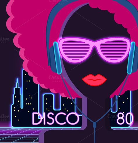Disco 80, Disco Background, Dj Techno, Cool Neon Signs, Musica Disco, Concert Poster Design, Dj Logo, 80s Girl, Disco Funk