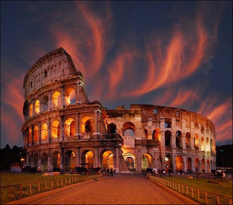 sunset at the colosseum, rome Rome Italy, Colosseum Rome, Ancient Rome, Macedonia, Dream Destinations, Albania, Places Around The World, Slovenia, Serbia