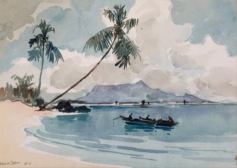 Kuching, Kuching Sarawak, Lot 29, Watercolor Landscapes, Clean Beach, Seaside Village, Beach Watercolor, Lifestyle Art, Chinese Calligraphy