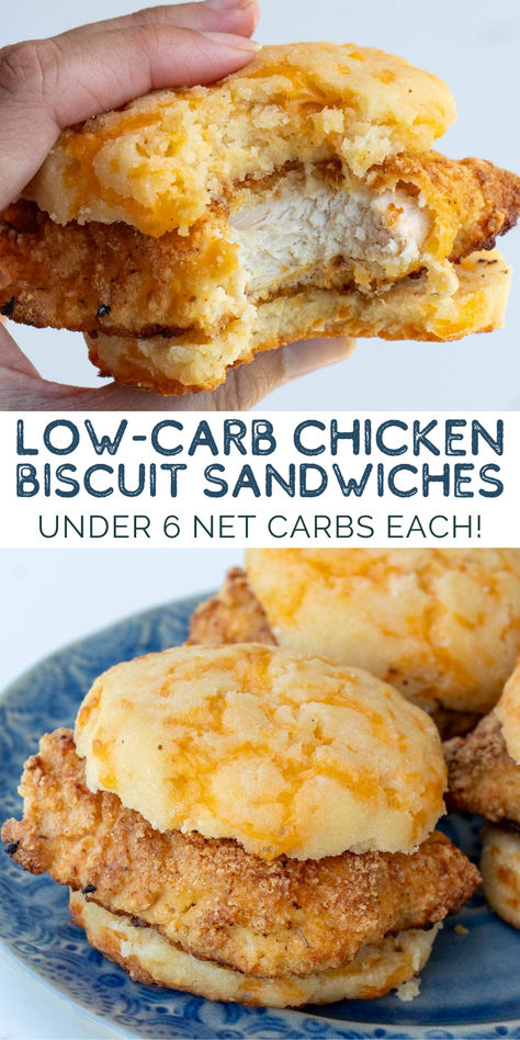 This amazing chicken biscuit sandwich recipe is keto-friendly and gluten-free! These tasty breakfast sandwiches freeze and reheat perfectly, so this makes a great meal prep recipe to make keto life easy. Chicken Biscuit Sandwich, Biscuit Sandwiches, Breakfast Sandwiches Frozen, Chicken Biscuit, Healthy Low Fat Recipes, Low Carb Gluten Free Recipes, Healthy Low Carb Snacks, Low Carb Biscuit, Low Carb Recipes Snacks