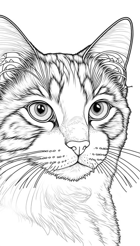 Kitten Art Drawings, Cat Drawing Sketches, Cat Drawing Ideas, Page Drawing, Cat Face Drawing, Cat Outline, Drawing Black And White, Cats Art Drawing, Cat Coloring