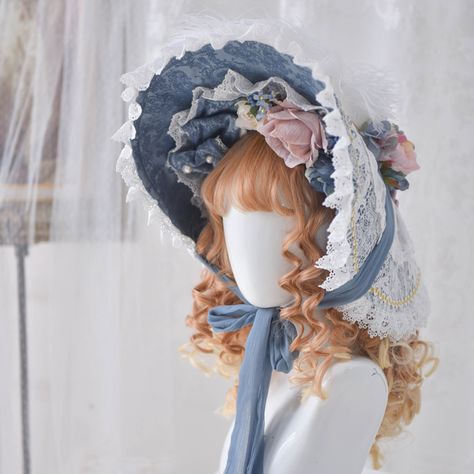 ZJ Story -Madame de PompaDour- Lolita Accessories Lolíta Hat, Bonnet Aesthetic, Topi Vintage, Headwear Fashion, Victorian Accessories, Pelo Anime, Indian Wedding Gowns, Cosplay Boots, Kawaii Hairstyles