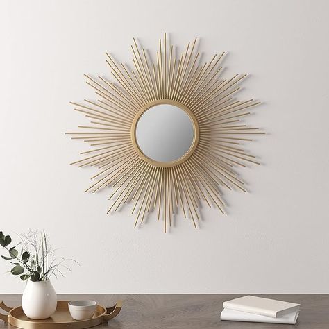 Amazon.com: Madison Park Wall Décor Fiore Metal Sunburst Mirror for Living Room - Home Accent, Ready to Hang Bedroom Decoration, 14.5" Diameter, Gold : Everything Else Sunburst Wall Decor, Gold Sunburst Mirror, Wall Decor Mirror, Sphere Design, Bedding Furniture, Family Room Walls, Gold Sunburst, Decor Mirror, Iron Wall Decor