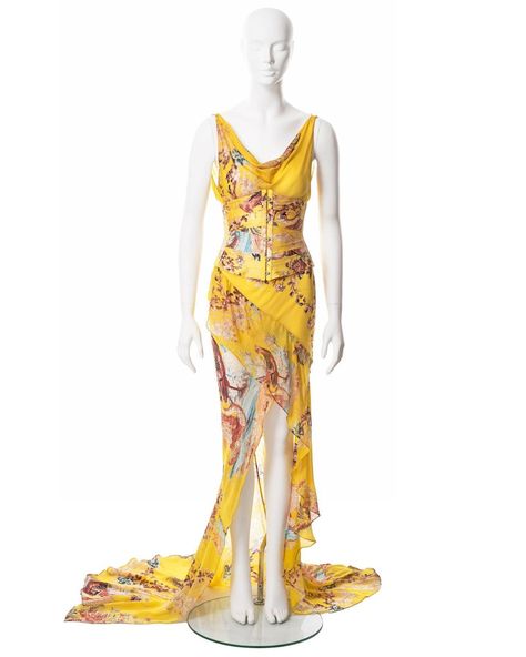 Roberto Cavalli, Yellow Runway, Dress And Corset, 90s Glam, Roberto Cavalli Dress, Cavalli Dress, Bias Cut Dress, January 13, Corset Dress