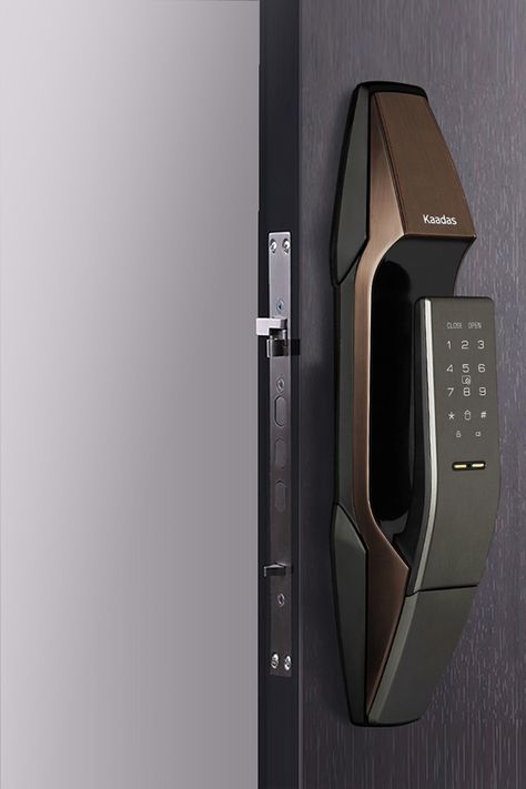 PUSH PULL SMART DOOR LOCK DESIGN on Behance Smart Technology Home, Smart Door Locks Home, Sliding Doors With Lock, Smart Door Lock Design, Minimalist Door Design, Smart House Design, Door Lock Ideas, Smart Doors, Smart Home Ideas Design