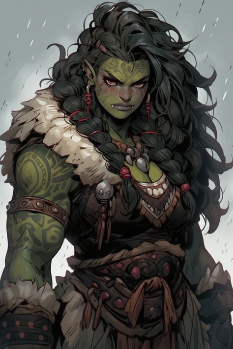 Orc Barbarian Woman, Half Orc Monk Female, Tiefling Barbarian Woman, World Of Warcraft Orc Female, Muscular Orc Woman, Goliath Dnd Woman, Dnd Female Goliath, Orcs Character Design, Dnd Orc Female