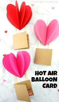 I Heart Crafty Things, Hot Air Balloon Valentine Card, Hot Air Balloon Valentines Craft, February Crafts For Adults Simple, Heart Hot Air Balloon Craft, Valentine Art Projects For Kids Student, 3d Valentine Crafts, 3d Heart Craft, Valentines Crafts For 3rd Graders