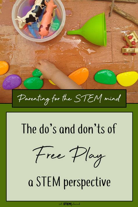 Learn how you can let your child engage in free play and hope for more specific STEM learning. The do’s and don’ts of free play from a STEM perspective. #steminspiration #stemeducation #freeplay #invitationtoplay #parentingtips #consciousparenting Play Invitations, Fun Stem Activities, Educational Theories, Play Based Learning Activities, Indoor Activities For Toddlers, Kindergarten Games, Invitation To Play, Stem For Kids, Dos And Don'ts