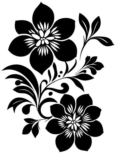 Black and white flowers silhouette stenc... | Premium Vector #Freepik #vector #black #flowers #leaves #silhouette Floral Drawing Design, Leaves Silhouette, Flowers Silhouette, Paper Flower Printable Templates, Bird Nail Art, Flower Stencil Patterns, Doodle Art Flowers, Floral Stencil, Fairy Tattoo Designs